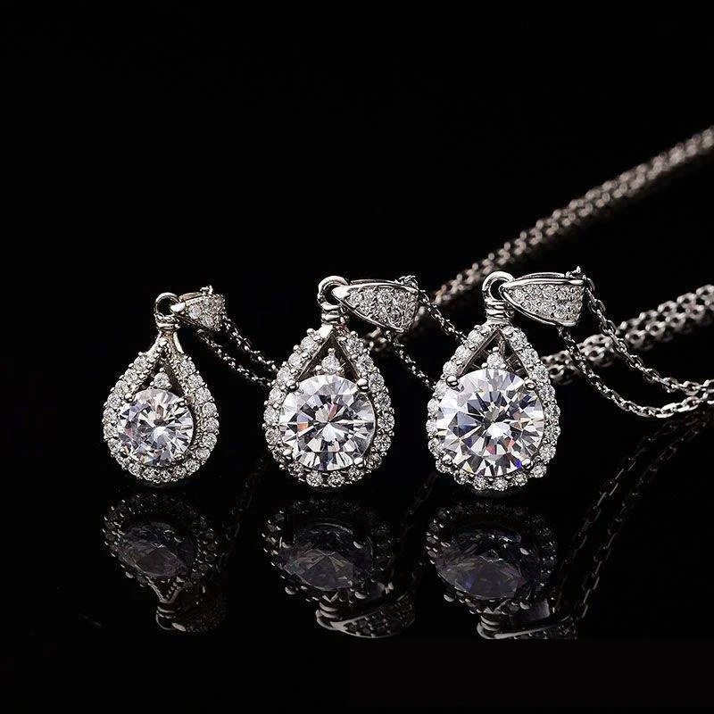 OEVAS Real 1/2/3 Carat D Color Moissanite 100% 925 Sterling Silver Bridal Pendant Necklace Women Sparkling Wedding Fine Jewelry