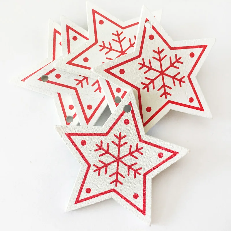 10Pcs 5cm Wooden Chistmas Tree Pendant Ornament New Year Christmas Party Decoration Noel Craft Gift Hanging Supplies - Цвет: 11