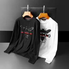 New Fashion Trend Embroidery Long Sleeve Backing Little Bee Embroidery Combination Design Trendy Men's Wear