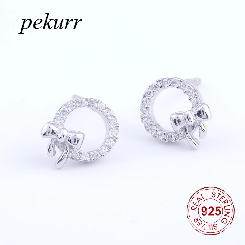 Pekurr 100% 925 пробы серебряные серьги гвоздики с бабочкой и большим круглым бантом