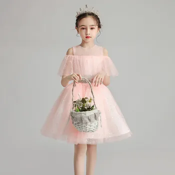 

Korean Sweet Pink Color Little Kids Children Birthday Wedding Party Princess Fluffy Dress Baby Teens Piano Host Ball Gown Dress