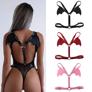 

Halloween bat Leather harness goth punk body harness women strap festival girls lingerie cage gothic jewelry accessories