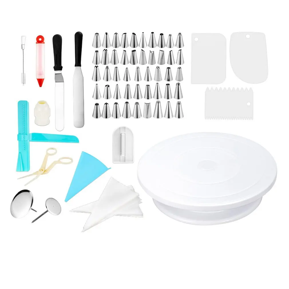 164Pcs DIY Cake Decorating Bakery Tools Kit Baking Pastry Supplies Cake Turntable Set with Piping Cream Reusable Bag