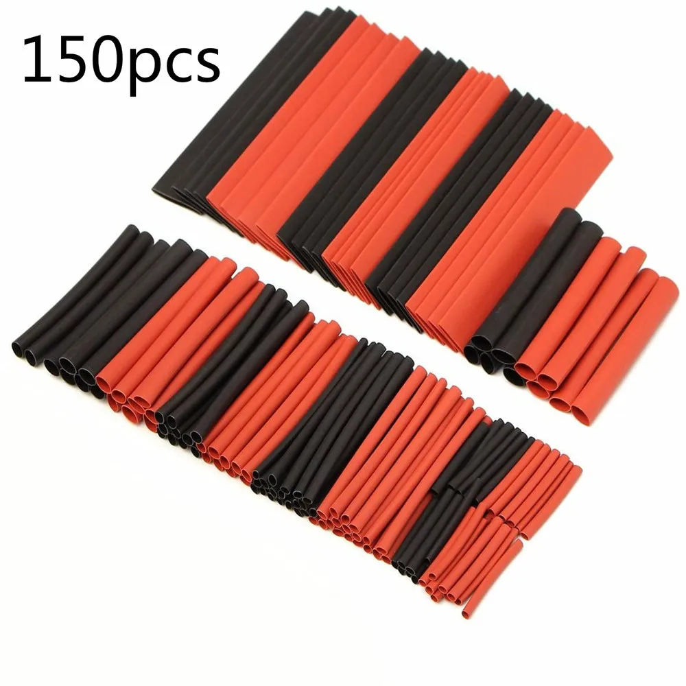 

150pcs Black and Red Polyolefin Shrinking Assorted Heat Shrink Tube Wire Cable Insulated Sleeving Tubing Set 2:1