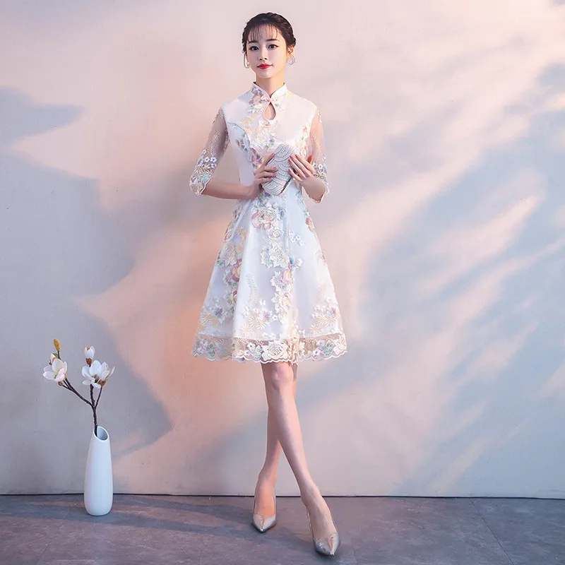 every day Qipao Sexy lace Standing collar Improved cheongsam Evening Dress Party Dress Vestidos
