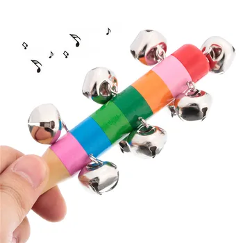 

Wooden Stick 10 Jingle Bells Rainbow Rattle Hand Shake Bell for Children Educational Rattles Hand Ring Bell Grasping Toys