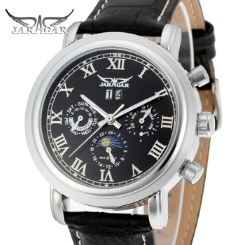 

Jaragar Fashion Mens Mechanical Watch White Date Calendar moonphase watch Bussiness Leather relogio masculino Automatic Watch
