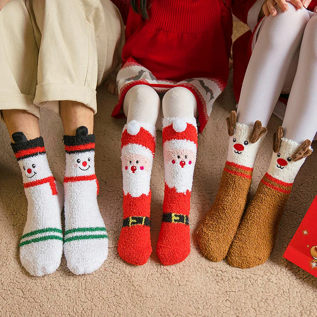 3 пары; носки унисекс для взрослых и детей; хлопковые рождественские махровые толстые теплые носки