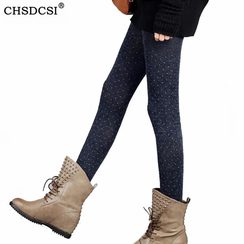 

CHSDCSI Autumn Winter Knitted Warm Legging Women's Dot Design Legins Casual Pants Women Sexy Trousers Leggins Elastic Leggings