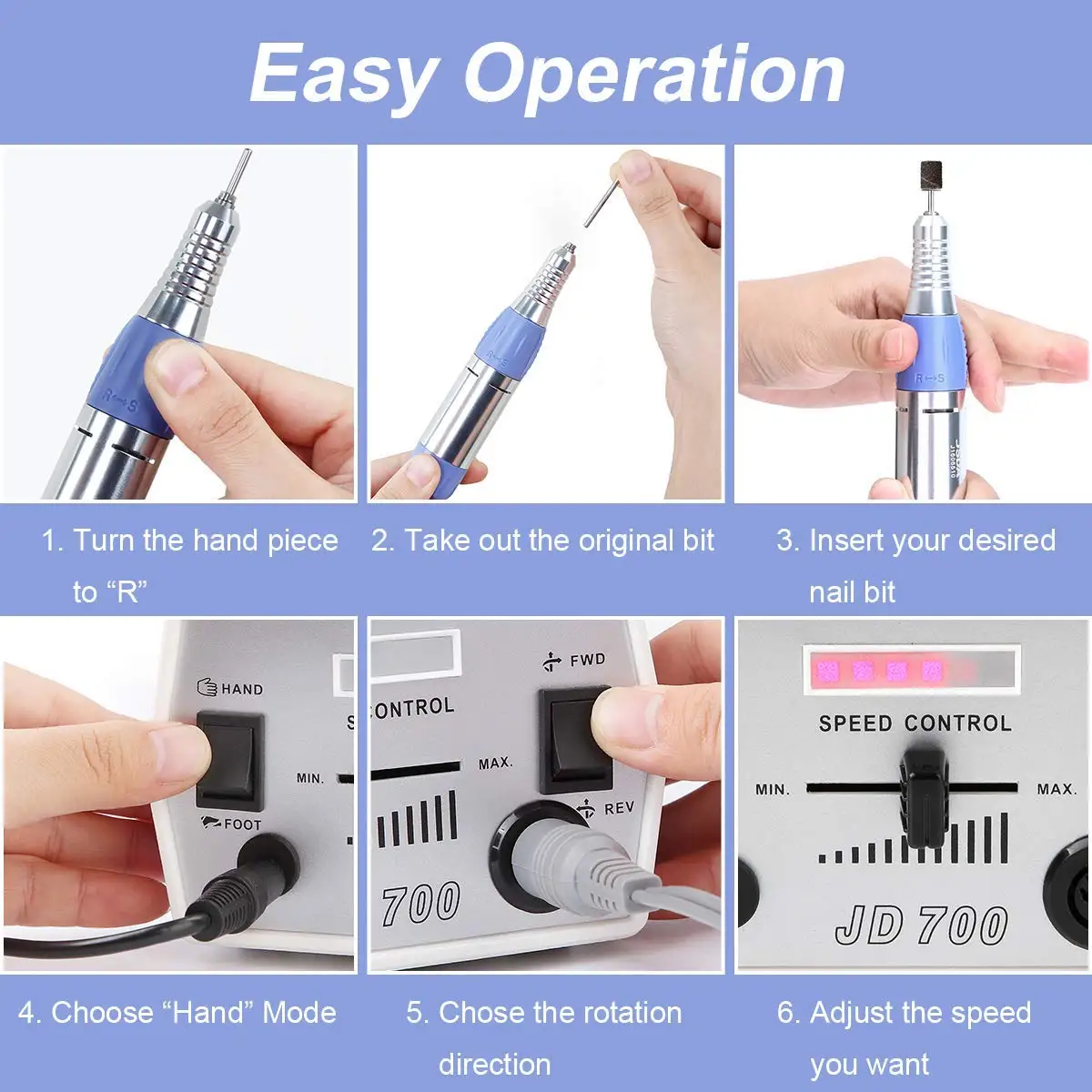 Фрезер для ногтей Makartt JD700 профессиональный электрический 30000 об./мин.|electric nail drill