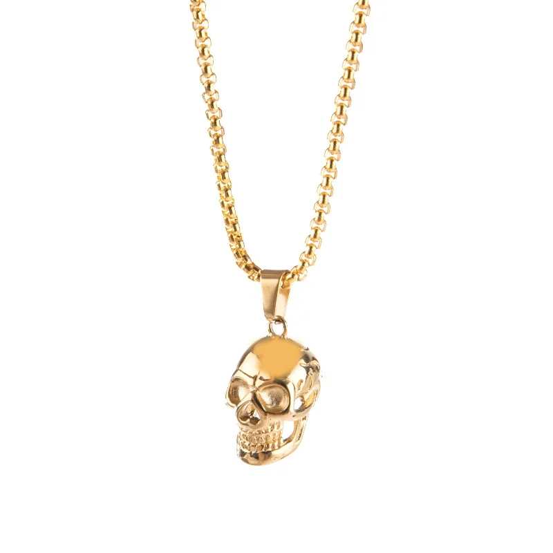Мужское ожерелье в стиле панк с черепом, Трендовое ювелирное изделие из нержавеющей стали для мальчиков, хип-хоп готическое длинное ожерелье с подвеской, модные вечерние подарки для бойфренда - Окраска металла: Gold