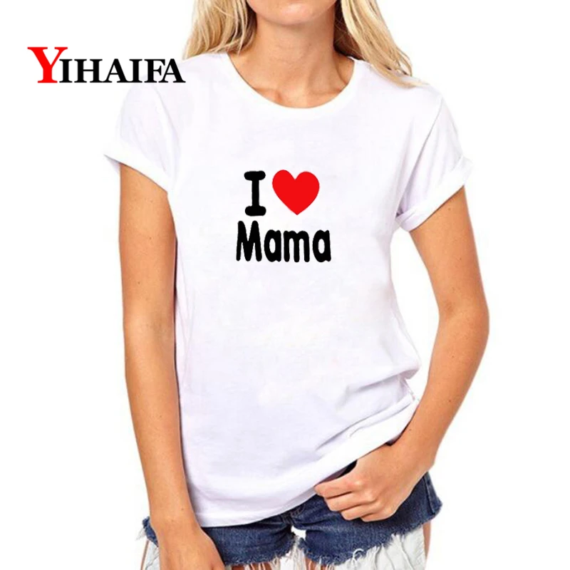 YIHAIFA suit gym Women Love Mama Print Letters Graphics Tee Short sleeve T-shirt Pullover White T Shirts Tops | Женская одежда