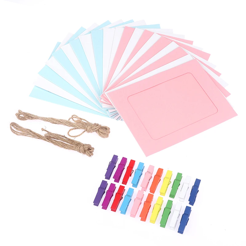Tanie 10Pcs DIY Craft Paper Photo Frame With Clips And 2M
