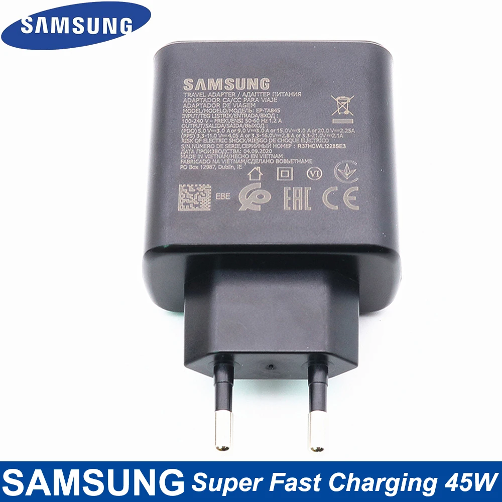 Samsung Original 45W Super Fast Charger Double Type-C Cable For Galaxy Note 10 Plus Note 10+ 5G USB C Fast Charging Wall Charger baseus 65w