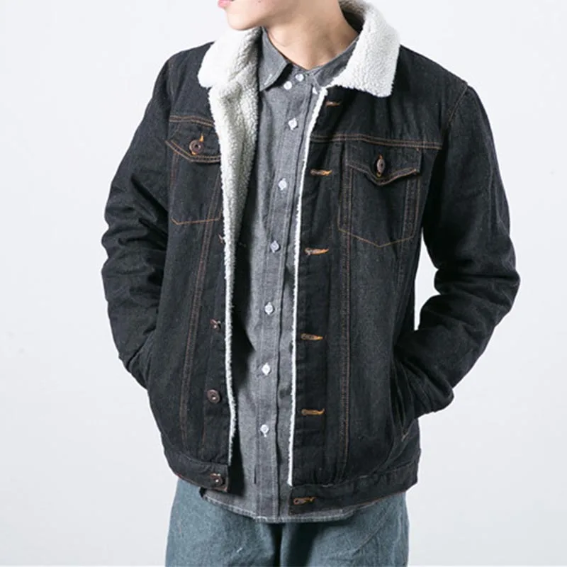 Men Wool Lined Denim Jeans Jackets Outwear With Fur Collar Warm Thicker Denim Jackets Coat For Male Windbreak Size S-4XL (8)