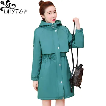 

UHYTGF Women's windbreaker 3XL Plus Size coats Hooded plus velvet warm Autumn winter trench coat for women Slim long coat 1119