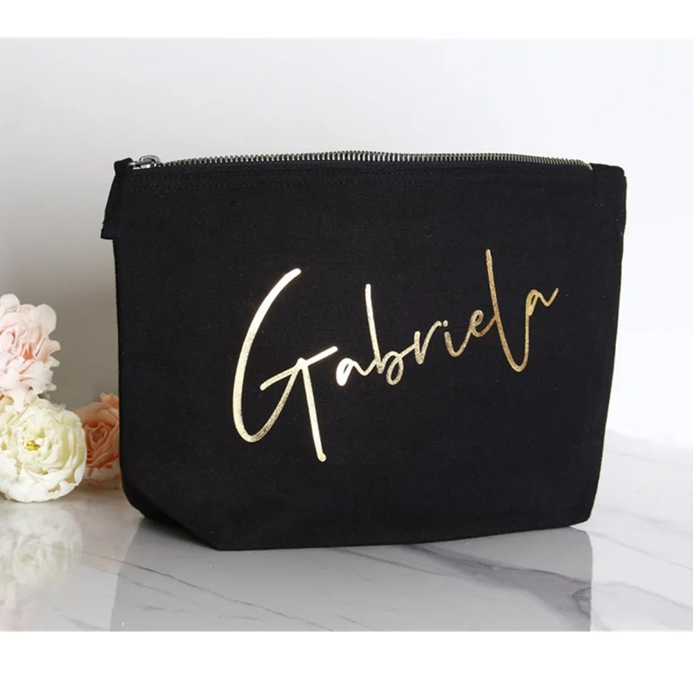 

zipper bridal makeup bag cotton make up bag custom gold Monogram name pouches brithday gift bridesmaid Cosmetic bags wash bag