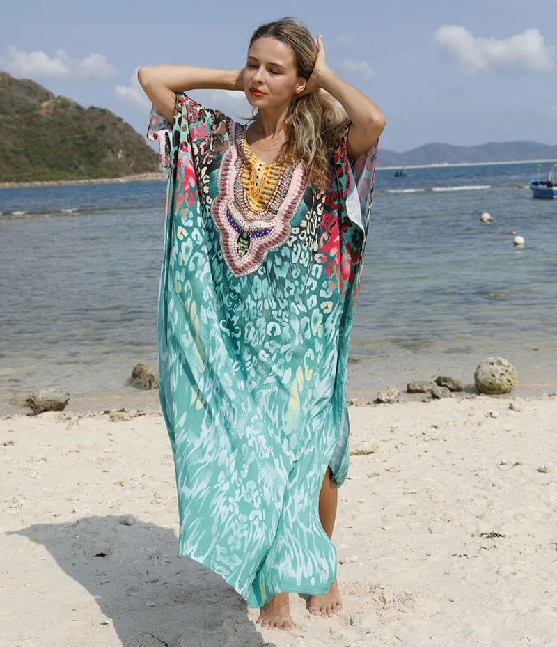Большие размеры накидки 2021 принт длинное платье Boho парео de Playa купальник Mujer Cover up