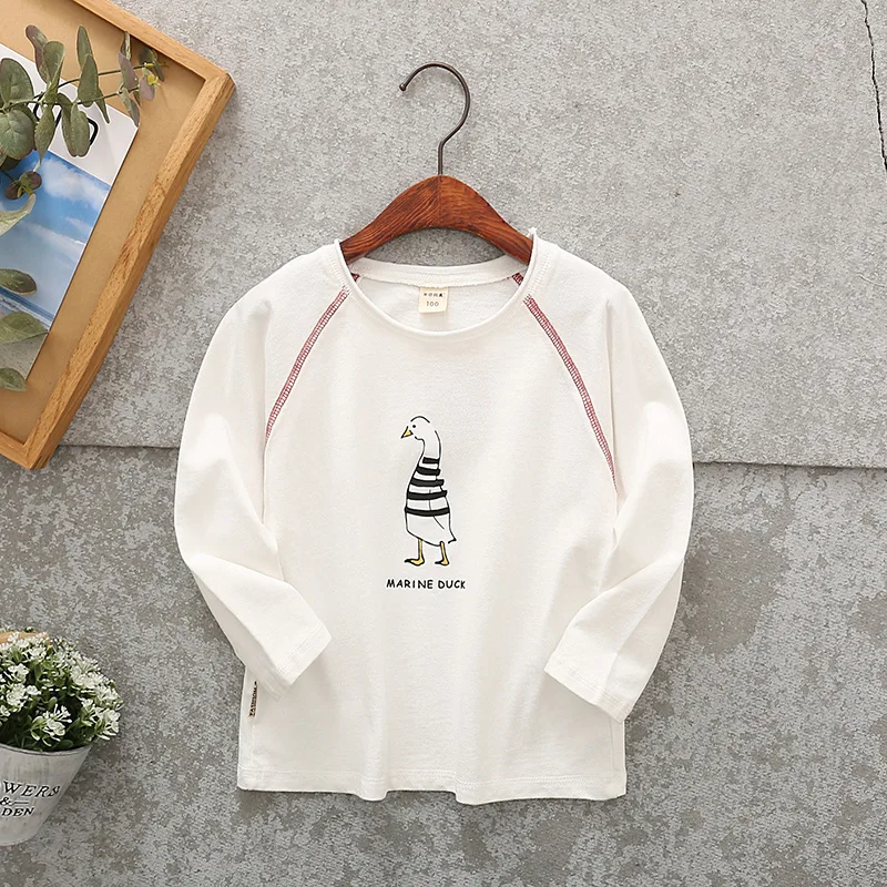 LarLarBoom Kids T-shirt New Autumn Casual Style Kids Cotton Long Sleeve T-shirt Unisex Cartoon Duck Pattern O-Neck Tops