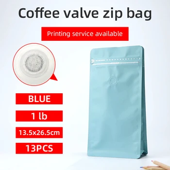 

13pcs 1 pound 500g matte blue coffee bean one side degassing valve packaging bag aluminum block bottom coffee blue pouch