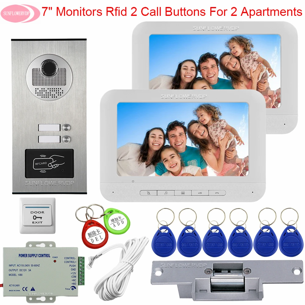 7inchs White Intercoms For A Private House With A Electric Strike Lock Home Intercom Access Control 2 Monitors Video Door Phone 7inchs White Intercoms For A Private House With A Electric Strike Lock Home Intercom Access Control 2 Monitors Video Door Phone