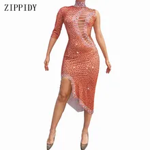 Сексуальное оранжевое платье AB с камнями, длинное вечернее платье, вечерние платья с рукавами, костюм певицы, блестящие стразы, платье