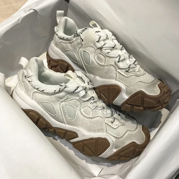 

INS White Sneakers Women 2020 Spring Zapatillas Mujer Casual Buty Damskie Runnng Chunky Sneakers Thick Sole Darty Women Shoes