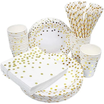 

Suit 50People High Quality Stamping Disposable Cups Set Plate Adult Happy Birthday Party Decor Kids Wedding Birthday