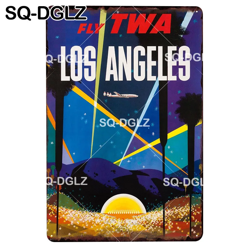 [SQ-DGLZ] LOS ANGELES Metal Sign Bar Wall Decor City Tin Vintage Home Painting Plaques Art Poster | Дом и сад