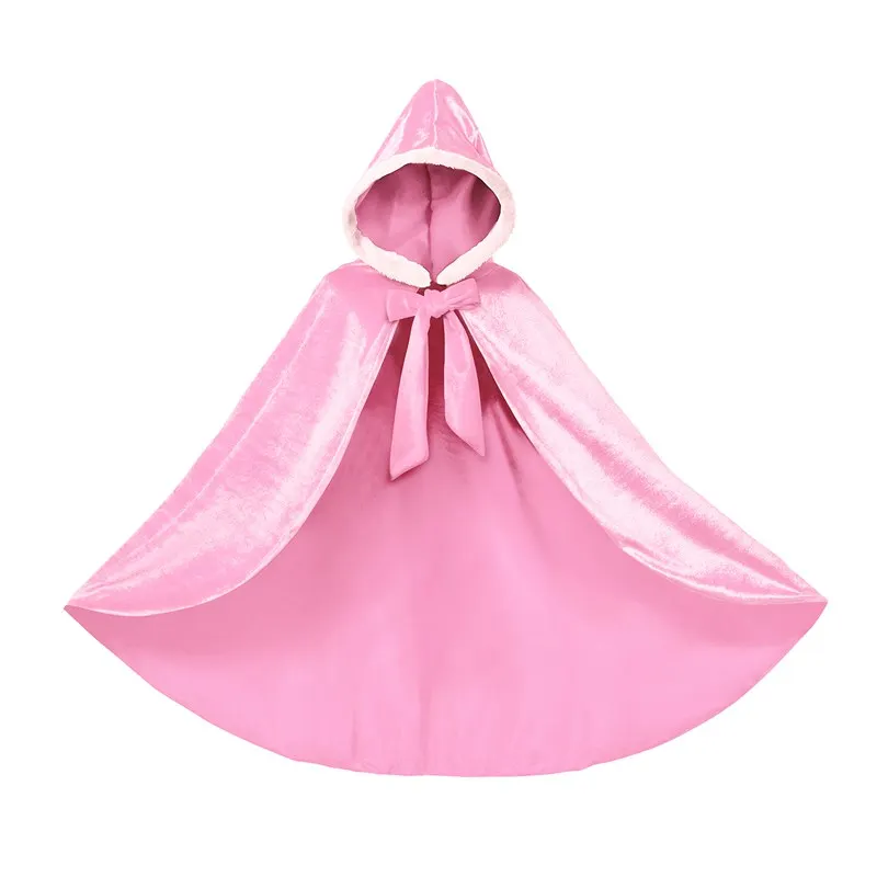Pink Cloak Платье принцессы Эльзы для девочек; накидка с бантом; велюровая кружевная накидка Белоснежки; аксессуары; Осенняя накидка Спящей красавицы Авроры, Елены, Софии - Цвет: Pink Cloak