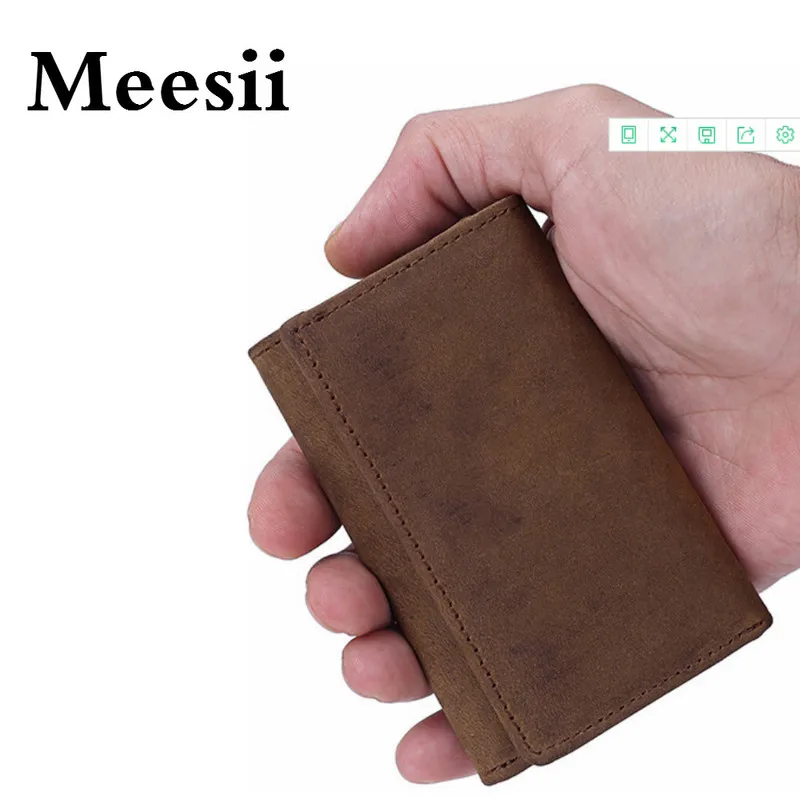 Кошелек Meesii мужской из коровьей кожи модный бумажник двойного сложения с