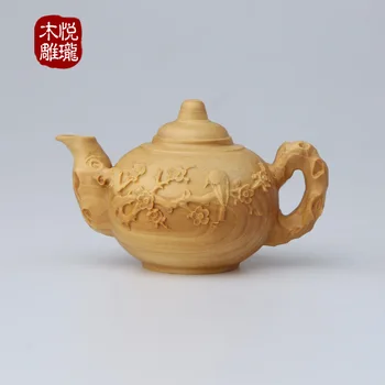 

Wood Carving Teapot Flower Bird Teapot Wood Crafts Decoration Home Jewelry Gift (A963)