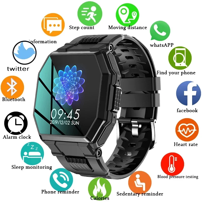Reloj inteligente deportivo de lujo para hombre, pulsera con pantalla táctil, control del ritmo cardíaco y de la presión sanguínea, Bluetooth y llamadas, estilo militar, 2021