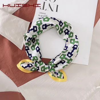 

HUISHUI Womens Scarfs Fashionable Chain Red Green Grey Gold Print Design Spring Summer Head Neck Hair Tie Silk 53cm Handkerchief