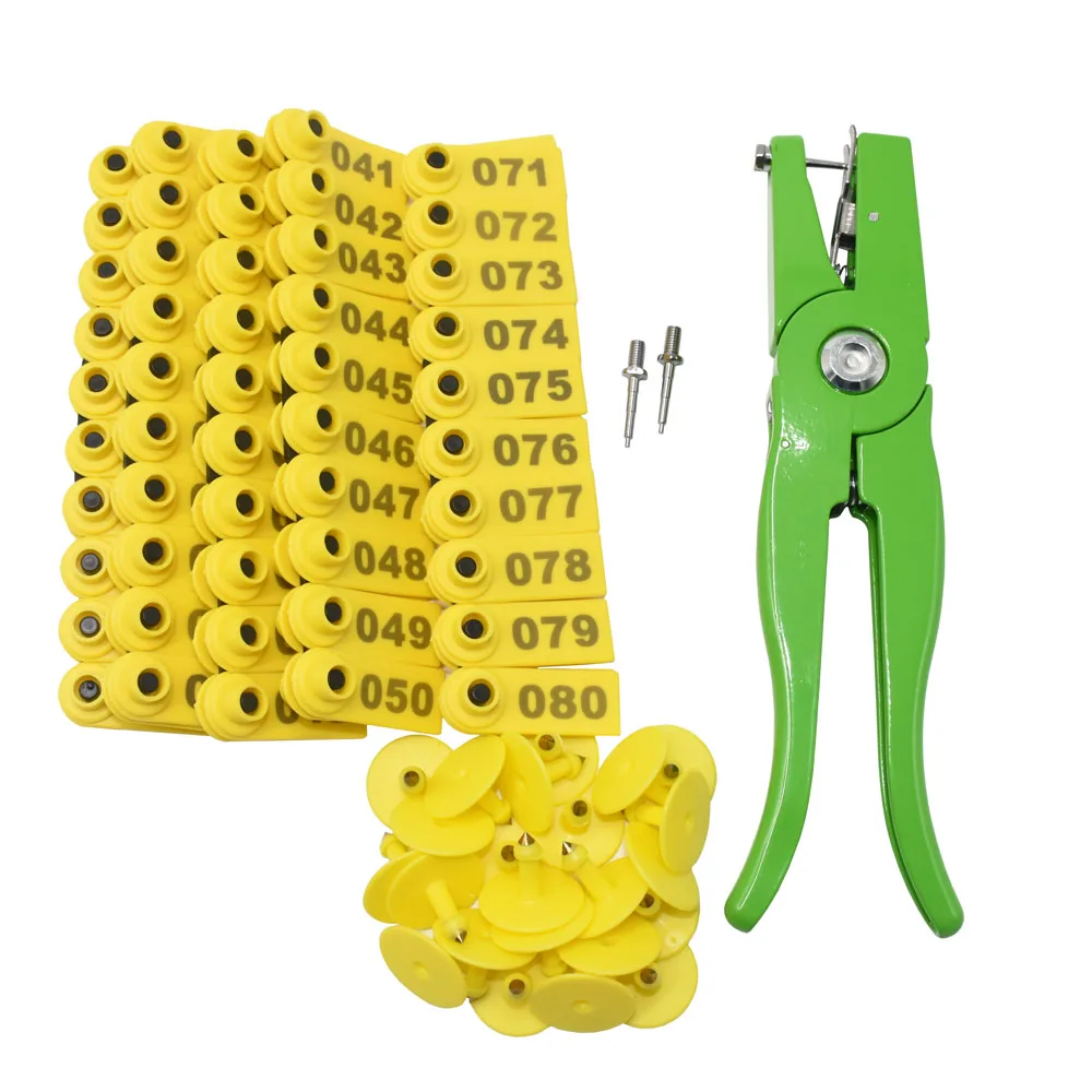 Ear Tag Sheep Marker Applicator 001-100 Ear Tags for Goat Identification Kit Tagger with 2 Pcs Pins Tag Pliers