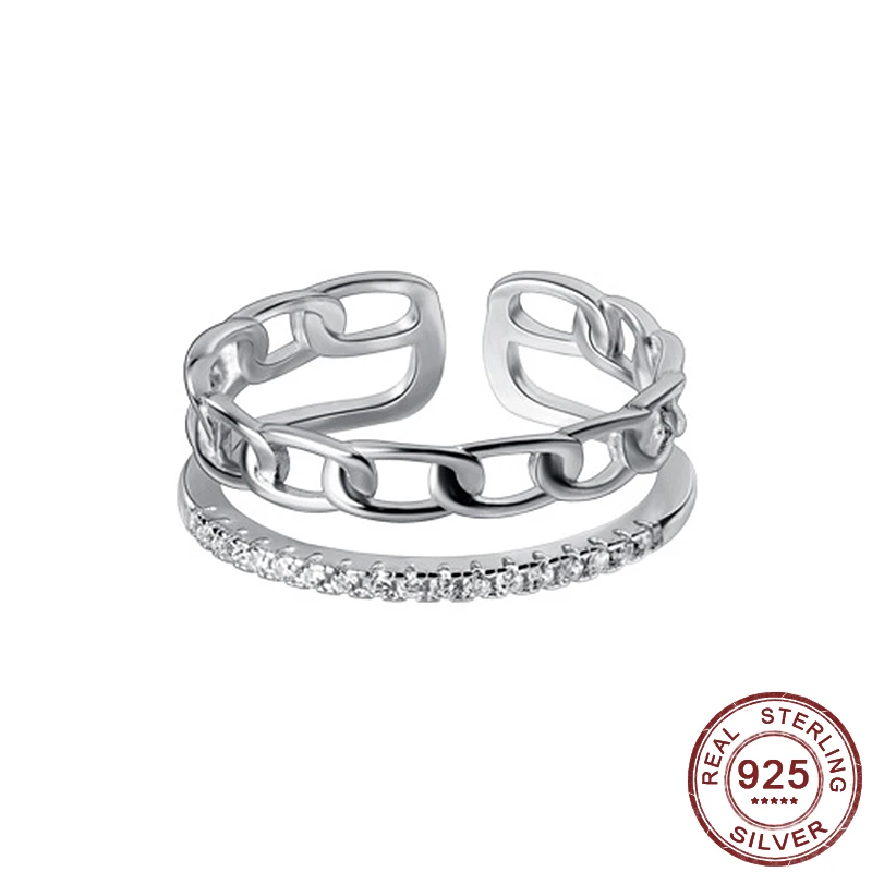 

Real 925 Sterling Silver French Women Double Layered Weaving Rings Female Luxury Delicate Pure Silver with Platinum Plated Rings