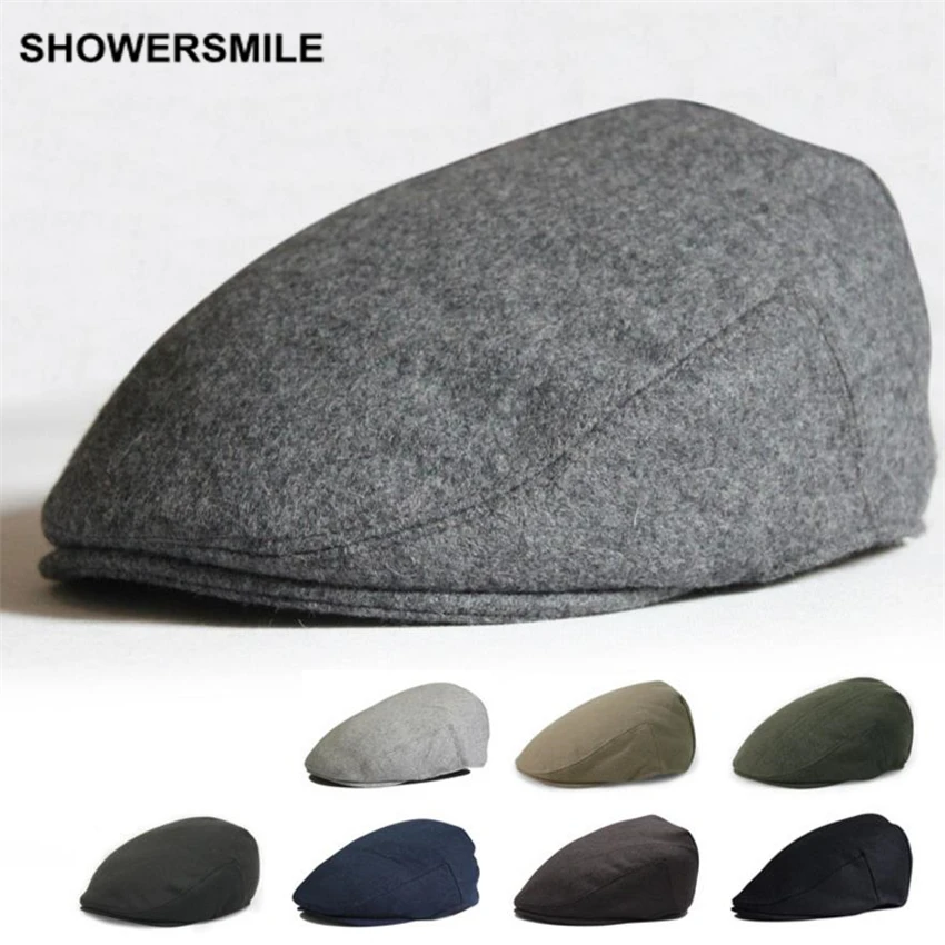 Брендовый берет SHOWERSMILE Мужская зимняя плоская шапка однотонная Повседневная