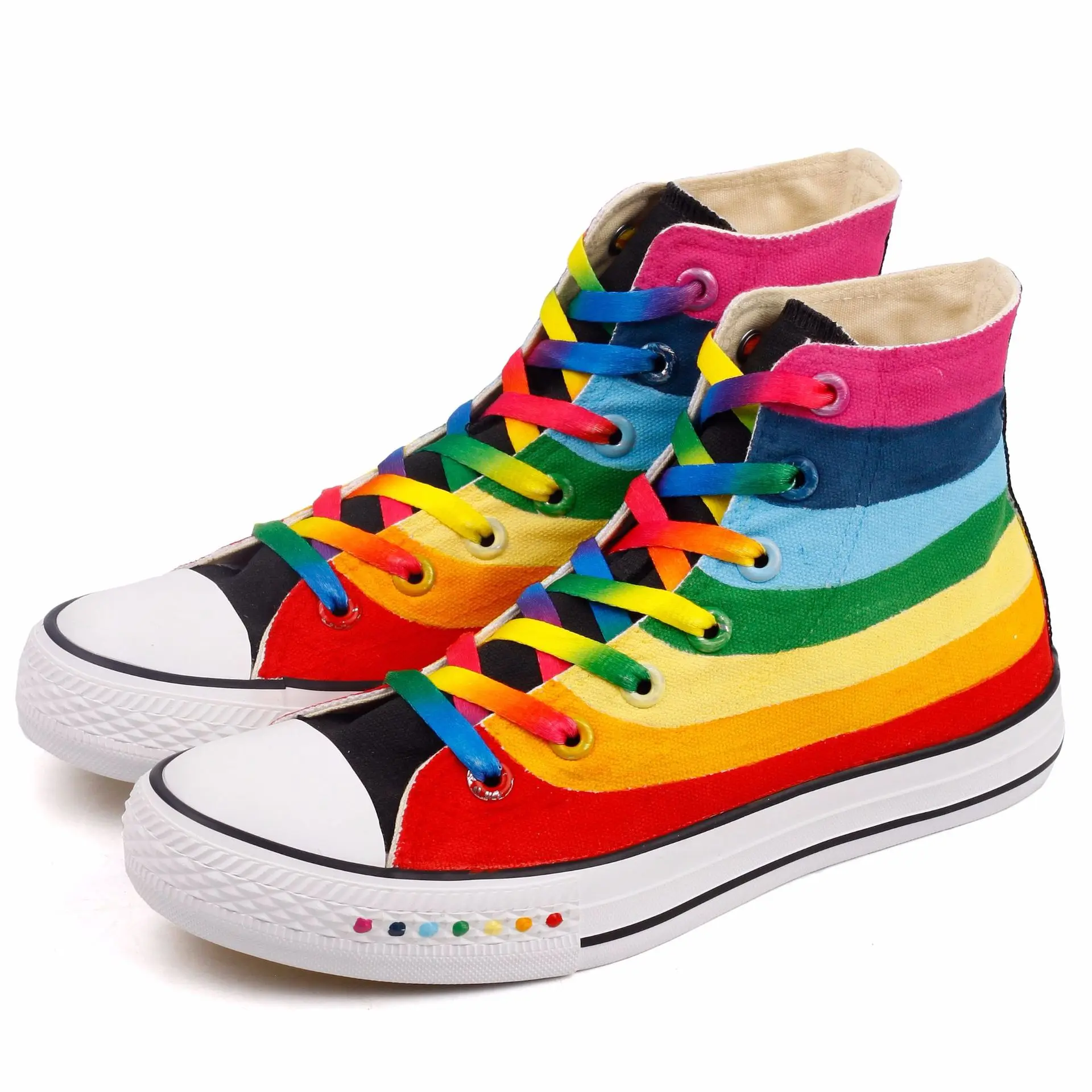 Радужная обувь женская модная обувь на шнуровке Harajuku Lovers Rainbow Повседневная парусиновая обувь для взрослых Повседневная разноцветная обувь женские кроссовки на плоской подошве