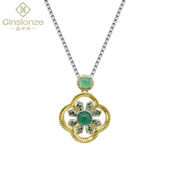 

Cinsionze Rotating Windmill Pendant Necklace 925 Silver Plated Agate Stone Chalcedony Necklace Xmas Birthday Gifts For Men Women