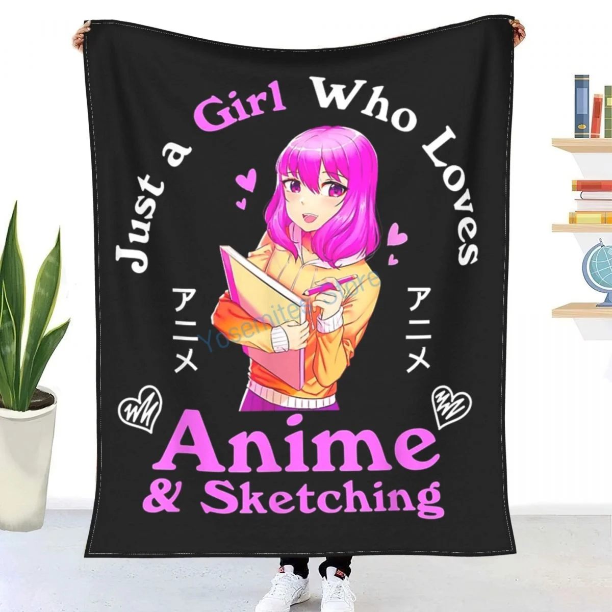 

Just A Girl Who Loves Anime And Sketching Drawing Art Gift Throw Blanket Winter flannel bedspreads, bed sheets, blankets on cars