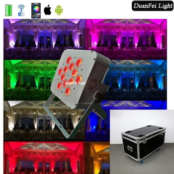 

(12pcs +charging flycase) ip20 led uplighting 12x18w 6in1 battery powered led flat par rgbwa uv 18w