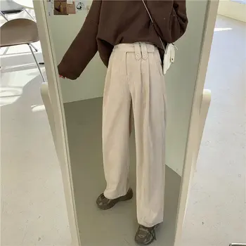 

Alien Kitty Solid Straight Chic Loose Wide Leg Pants Large Size 2020 Women Slim Streetwear High Waist Corduroy Floor Trousers
