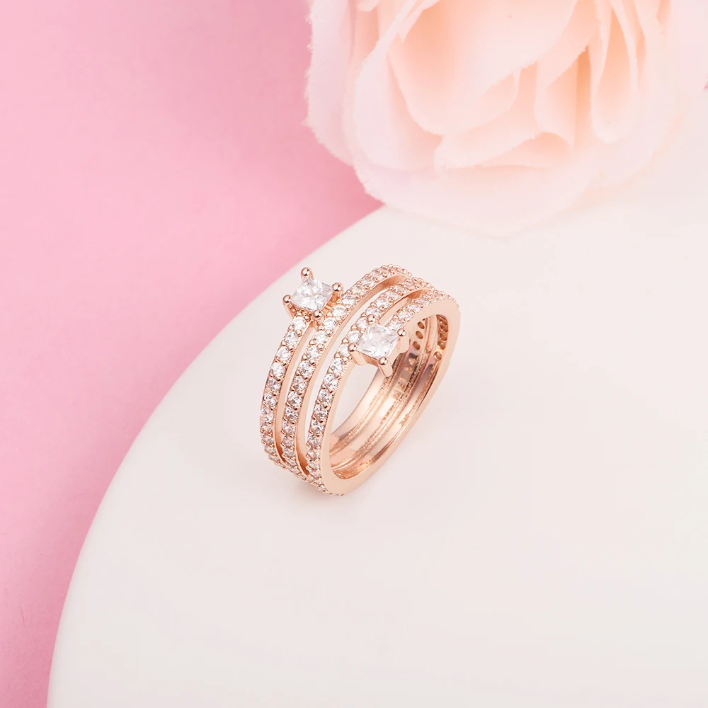 

Authentic 925 Sterling Silver Rose Gold Plated Triple Spiral Rings for Women Jewelry Wedding Party Gift Bague Femme