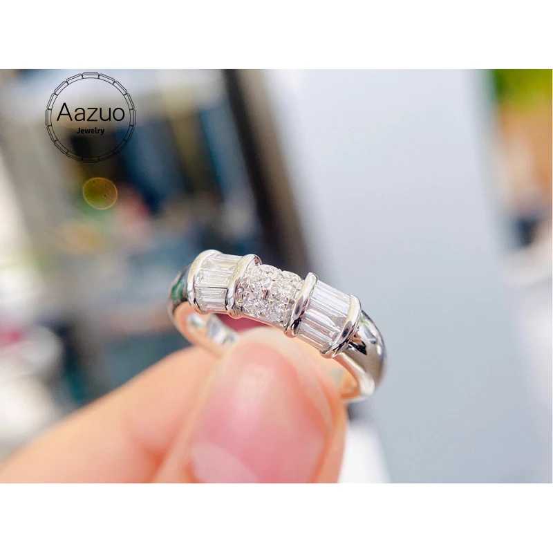 Aazuo 18K Solid White Gold Real Natrual Diamonds 1.0ct H SI Ladder Line Ring Gift For Woman High Class Banquet Engagement Party