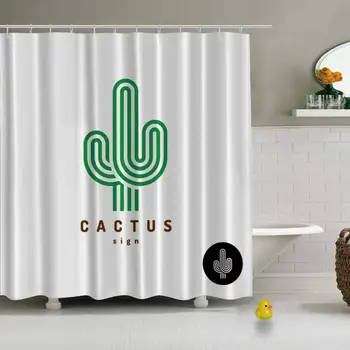 

Cactus Logo Parallel Rounded Lines Style Vector Decorative Shower Curtain for Hotel,72''L x 72''W