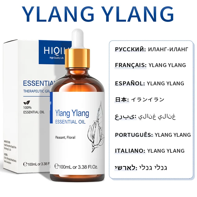 HIQILI 100ML Essential Oils ,Premium Pure Natural for Aromatherapy | Humidifier, Massage,Diffuser, Skin & Hair Care,Perfume DIY Ylang Ylang
