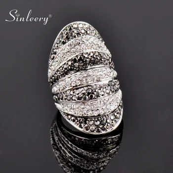 SINLEERY Retro Black White Cubic Zirconia Big Wide Rings for Women Party Jewelry Bague Femme Size 6 7 8 9 10 JZ180 SSB