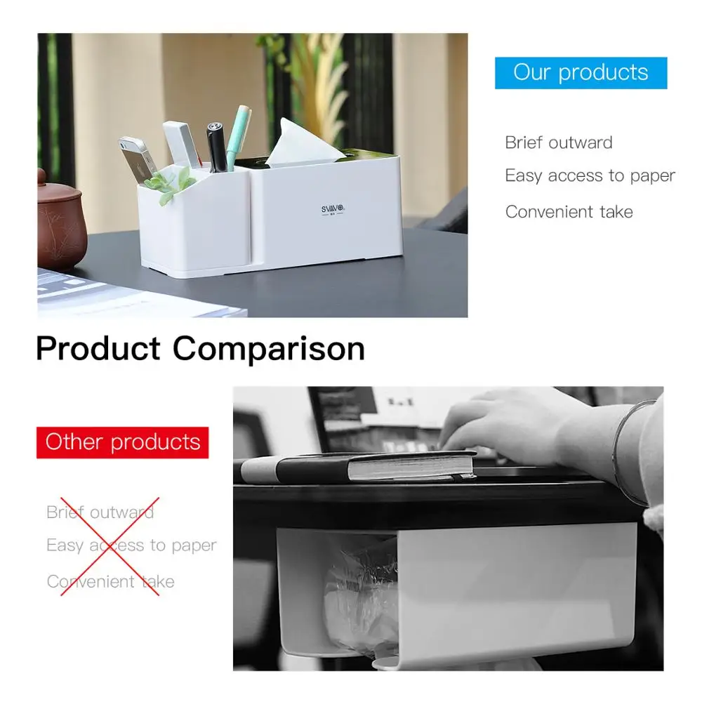 SVAVO Multifunction Napkin Tissue Holder with Storage Box ABS Napkin Holder Rectangular Paper Tissue Box Household images - 6