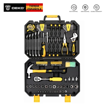 

DEKO 128 Pcs Hand Tool Set General Household Hand Tool Kit with Plastic Toolbox Storage Case Socket Wrench Screwdriver Knife