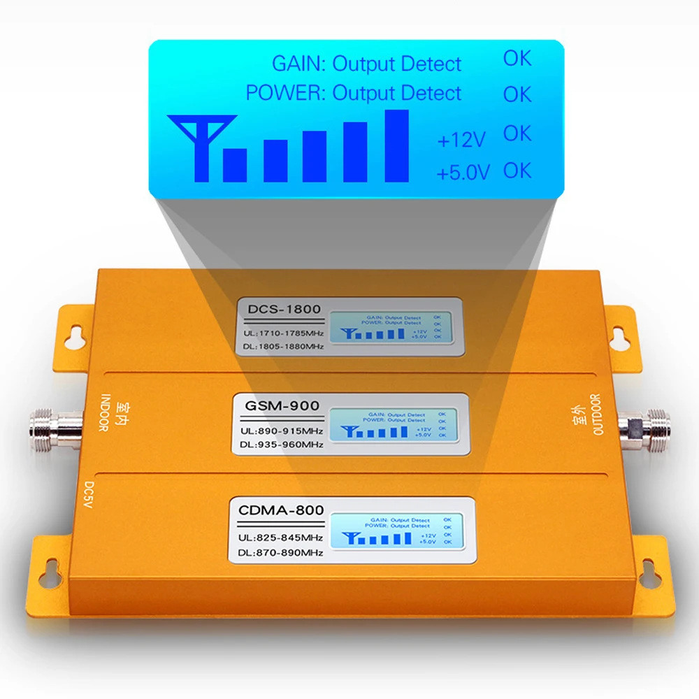 2/3/4G усилитель сигнала мобильного телефона усилитель сигнала Набор усилителя сигнала сотового телефона повторитель 900/1800/2100 МГц трехчастотный три ЖК-дисплей Дисплей